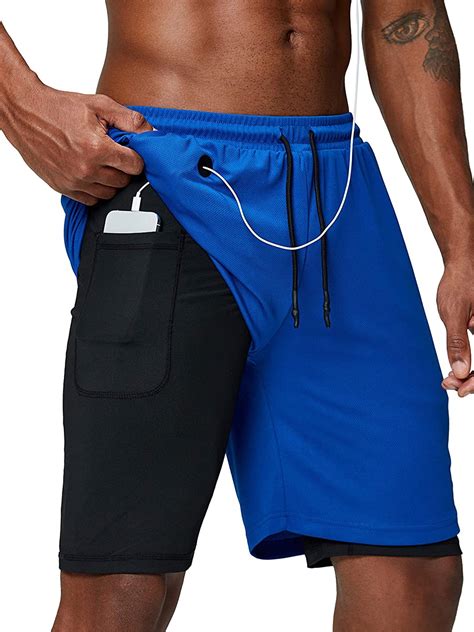 Aunavey Men's 2 in 1 Running Shorts Gym Workout Quick Dry Mens Shorts ...