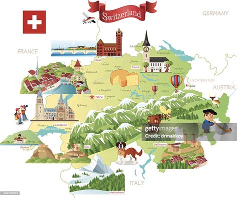 Cartoon Map Of Switzerland High-Res Vector Graphic - Getty Images