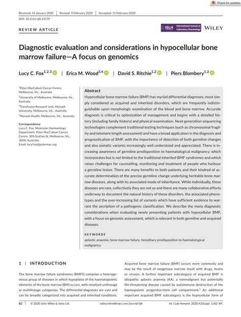 (PDF) Diagnostic evaluation and considerations in hypocellular bone marrow failure-A focus on ...