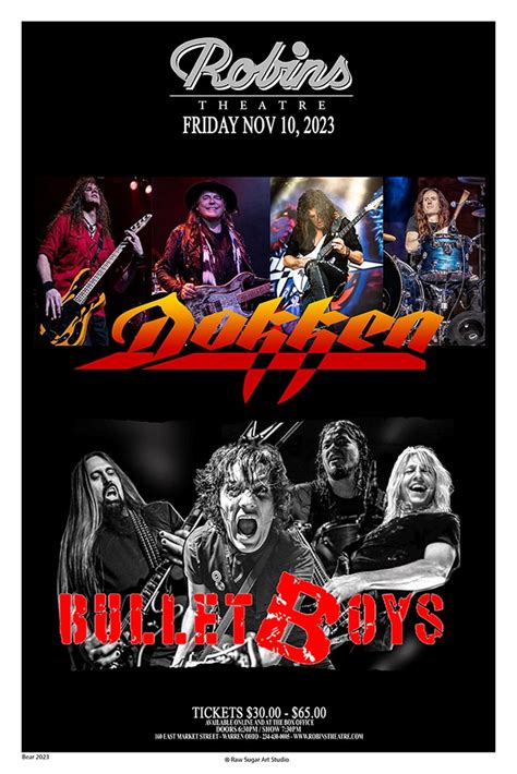 Dokken / Bullet Boys 2023 Warren Concert Poster - Raw Sugar Art Studio