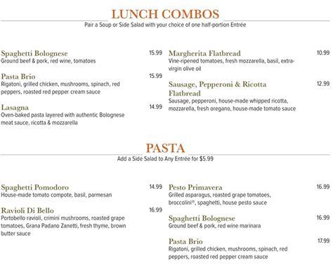 Brio Italian Grille Menu With Prices (Updated: May 2024)