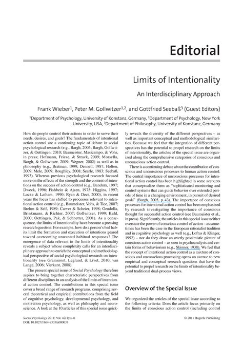 Limits of Intentionality - F. Wieber et al.: Limits of IntentionalitySocial Psychology© 2011 ...