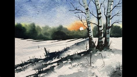 How to Paint A Snowy Winter Landscape | easy watercolor painting for beginners - YouTube