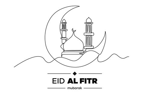 Continuous one line drawing Eid al-Fitr concept. Doodle vector ...