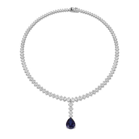21.30 carat diamond gradient necklace in white gold with pear-shaped sapphire - BAUNAT | White ...