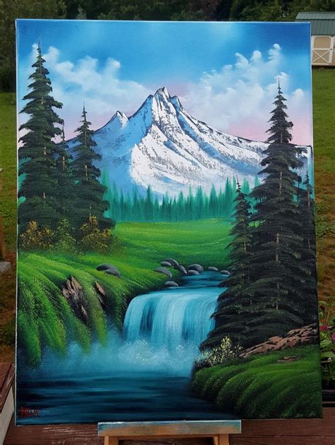 "Bob Ross Style Mountain Waterfall" Oil 18x24 canvas http://ift.tt ...