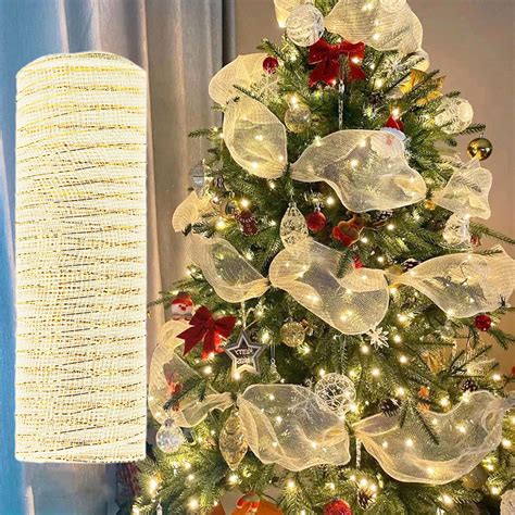 Hariumiu 1 Roll 10 Yards Christmas Ribbon Sequin Surface Xmas Tree Garland DIY Mesh Ribbon ...