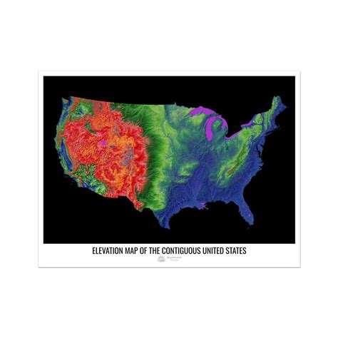 CUSTOM United States - Elevation map, black - Photo Art Print – Grasshopper Geography