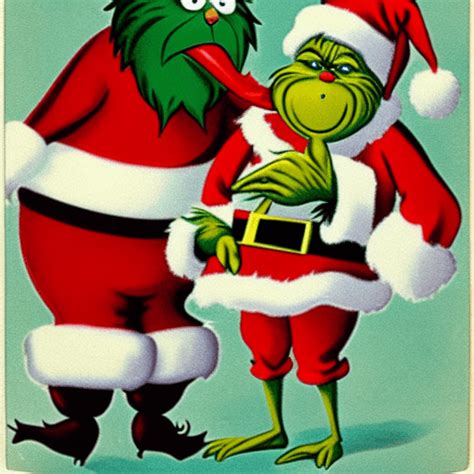 Funny Christmas Vintage Santa with Grinch and Chicken Graphic ...