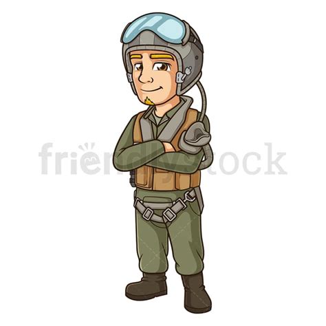 Confident Jet Fighter Pilot Cartoon Clipart Vector - FriendlyStock