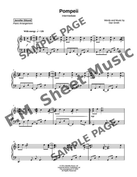 Pompeii (Intermediate Piano) By Bastille - F.M. Sheet Music - Pop ...