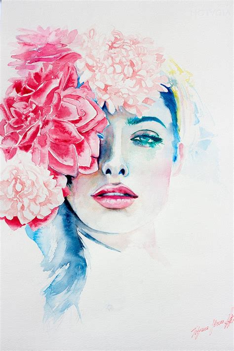 Watercolor Print. Wall Art Portrait of Beautiful Girl. Digital - Etsy