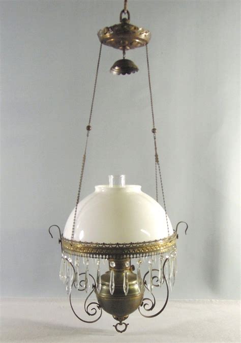 Antique Hanging Parlor Oil Lamp Royal Center Draft White Milk Glass ...