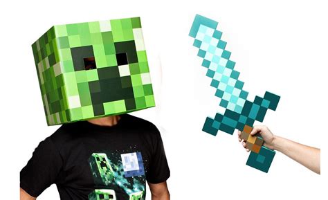 Minecraft Creeper Head & Diamond Sword Costume Set | #1789704484