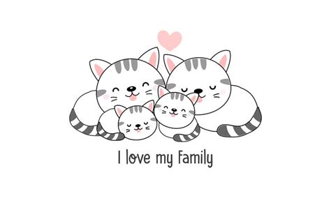 Cute happy cat family say I love my family. 547842 Vector Art at Vecteezy