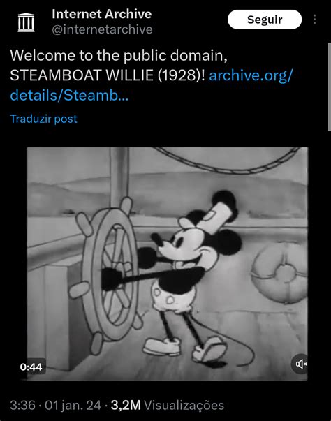 Mickey Mouse's first cartoon, Steamboat Willie (1928), enters the ...