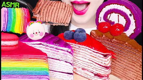 ASMR CREPE CAKE *RAINBOW, CHOCOLATE, STRAWBERRY, BLUEBERRY, ROLL CAKE 크레이프 케이크 먹방 EATING SOUNDS ...