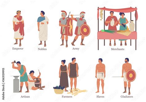 Ancient Rome social hierarchy structure character set, vector flat ...