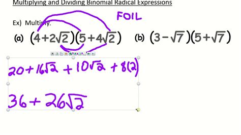 Algebra II - 6-3 Binomial Radical Expressions - YouTube