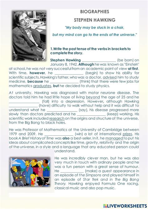 A biography: Stephen Hawking worksheet | Live Worksheets