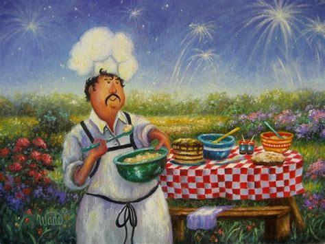 Picnic Chef Print, chef art, fat chefs, kitchen art, paintings, prints ...