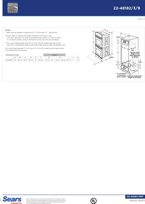 Kenmore Elite 30 Double Wall Oven Installation Instructions