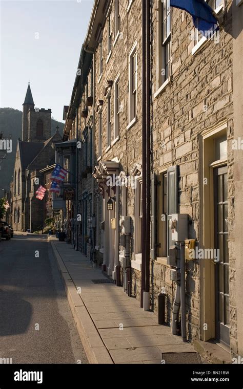 Race Street, Jim Thorpe. Old stone row houses in the historic district ...