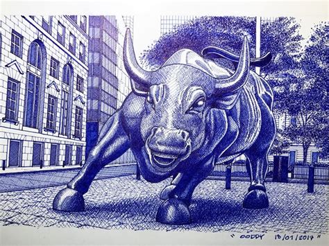 Wall street Bull - Man in blue artist - Drawings & Illustration, Buildings & Architecture ...