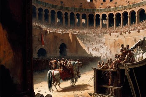 Premium AI Image | A large crowd watching a chariot race and gladiator fight in the Colosseum ...