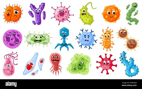 Cartoon bacteria characters. Viruses, germs and pandemic microbes ...