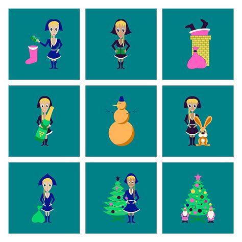 Assembly flat christmas girl snowman tree gift box vector eps ai | UIDownload