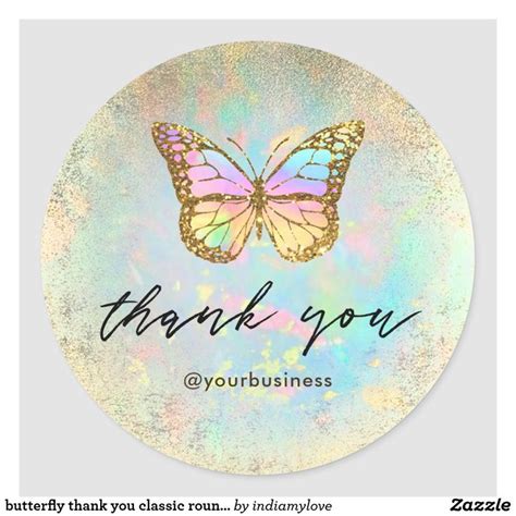 butterfly thank you classic round sticker | Zazzle | Round stickers ...