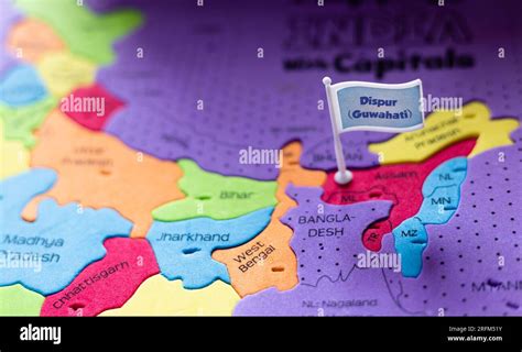 Selective focus on Dispur - the capital city of Assam on an Indian map Stock Photo - Alamy