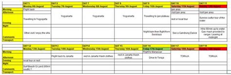 Contoh Itinerary Excel - IMAGESEE