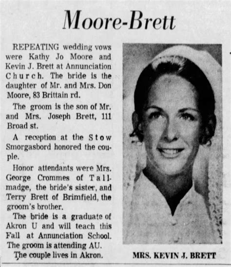 1970 Wedding Announcement Kevin Brett and Kathy Moore - Newspapers.com™