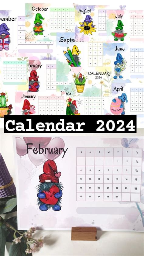 Printable calendar 2024 Gnomes Download now Easter Calendar, Monthly Calendar, Printable Cards ...