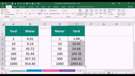 How to convert yard to meter & meter to yard in excel - YouTube