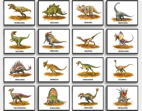 16 Dinosaurs With Names Watercolor Art Prints Dinosaur Types - Etsy Ireland