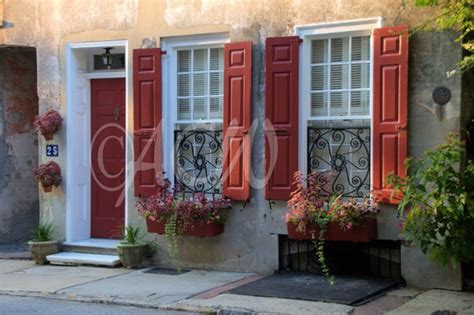 House with red shutters and flower boxes in Charleston South | Etsy