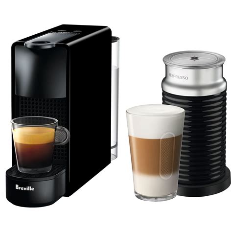 Breville Nespresso Essenza Mini Single-Serve Machine in Piano Black and Aeroccino Milk Frothier ...