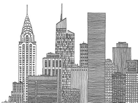 Images For > New York City Skyline Black And White Illustration | Skyline drawing, City sketch ...