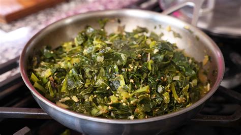 Collard greens doenjang-bokkeum (Stir-fried collard greens with ...