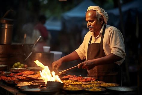 Premium Photo | Indian street food vendor making dosa