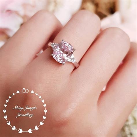 Pink diamond ring, 3 stone style engagement ring, 3 carats cushion cut ...