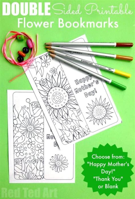 Printable Flower Bookmark - Red Ted Art - Kids Crafts