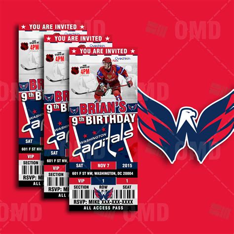 2.5×6 Washington Capitals Sports Party Invitations – Sports Invites