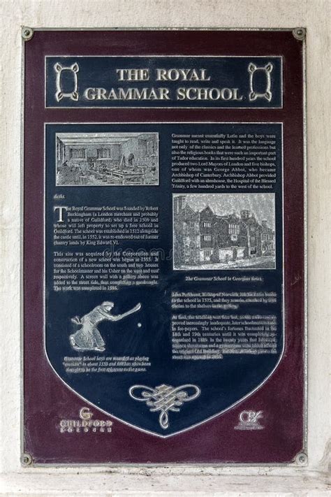 The Royal Grammar School Plaque in Guildford, Surrey Editorial Stock ...