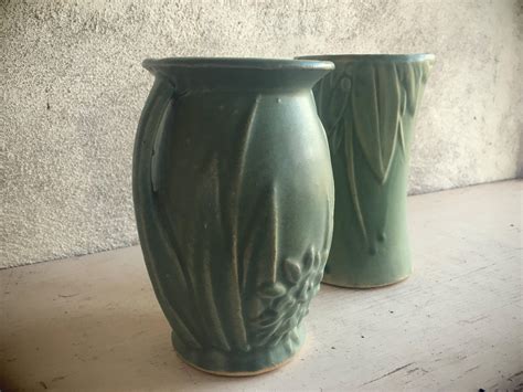 1930s to 40s McCoy Pottery Vase Green Matte, Green McCoy Vase, Celedon ...