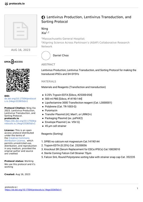 (PDF) Lentivirus Production, Lentivirus Transduction, and Sorting ...