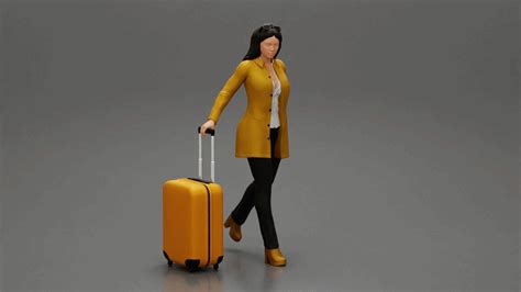 3D file 2 Models - Business woman in manteau dragging suitcase walking in airport terminal・3D ...